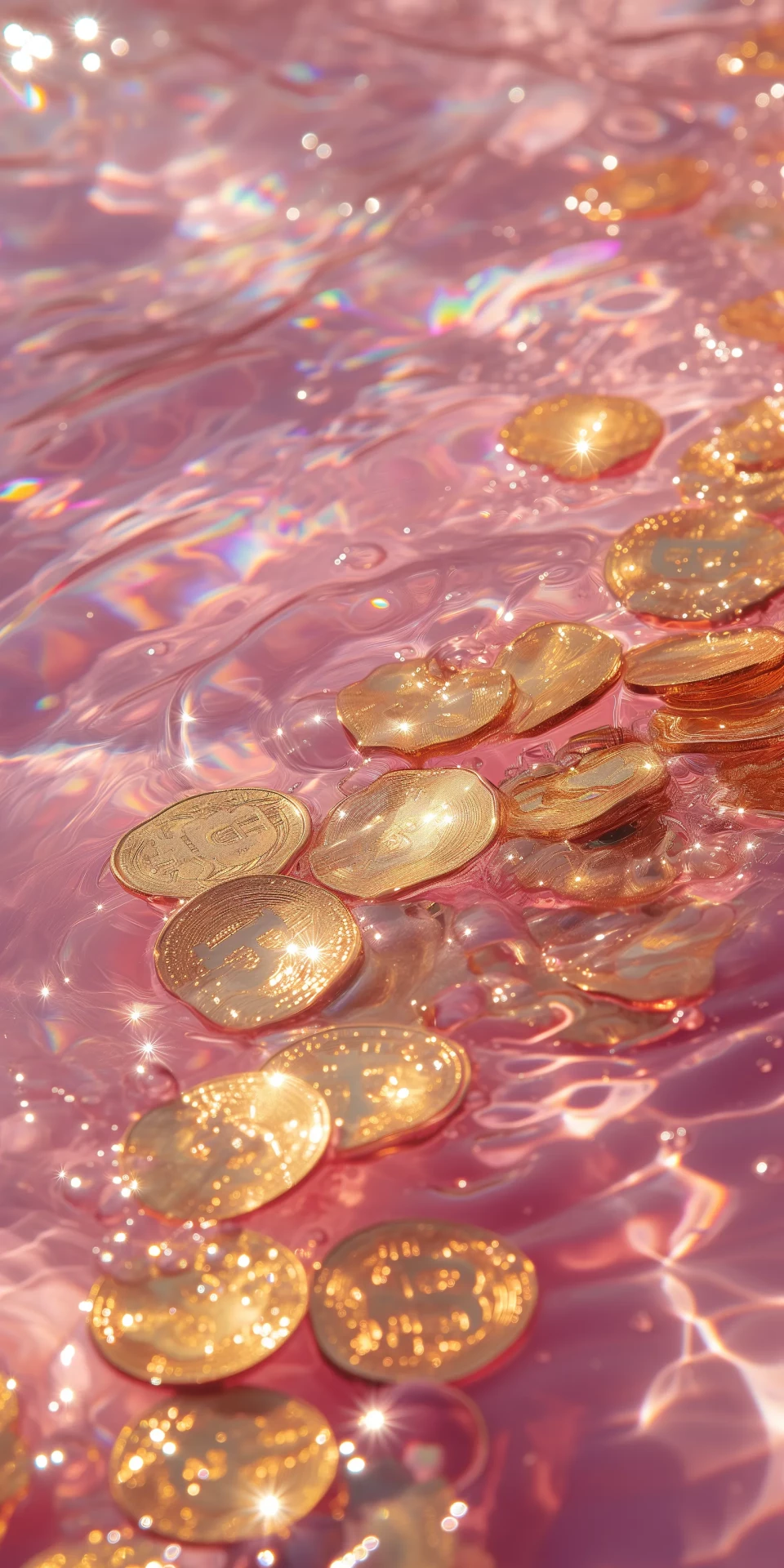 f1oweryiyan Top view gold coins in water sparkling light pink w 0f89b014 1093 43ad 9d94 ab9a1b66a73f